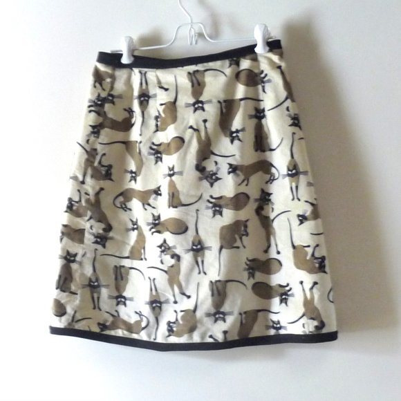 Vintage ribless corduroy wrap skirt Siamese cats cotton velvet hand worked S - Picture 3 of 4